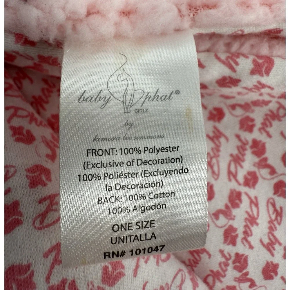 Baby Phat Girlz Pink‎ Sherpa Fleece Blanket Satin Logo Patch One Size EUC